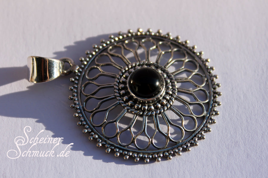 Silberanhänger Silberblume Onyx