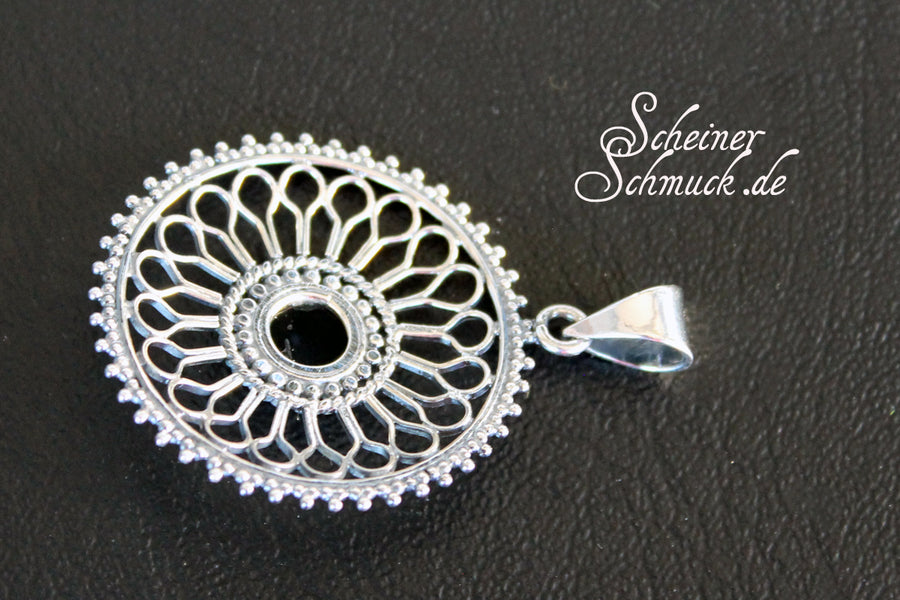 Silberanhänger Silberblume Onyx