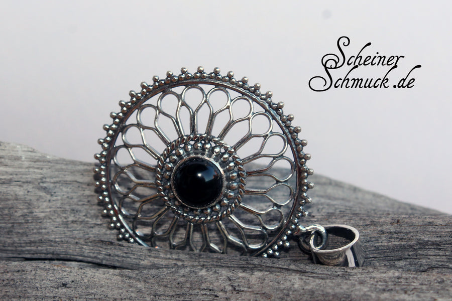 Silberanhänger Silberblume Onyx